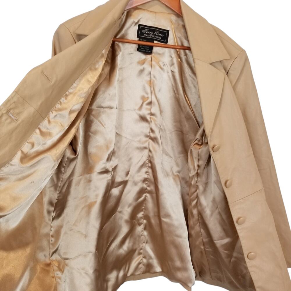 Terry Lewis Classic Luxuries Women's Vintage Leather Jacket Trench Coat Tan - Picture 7 of 10